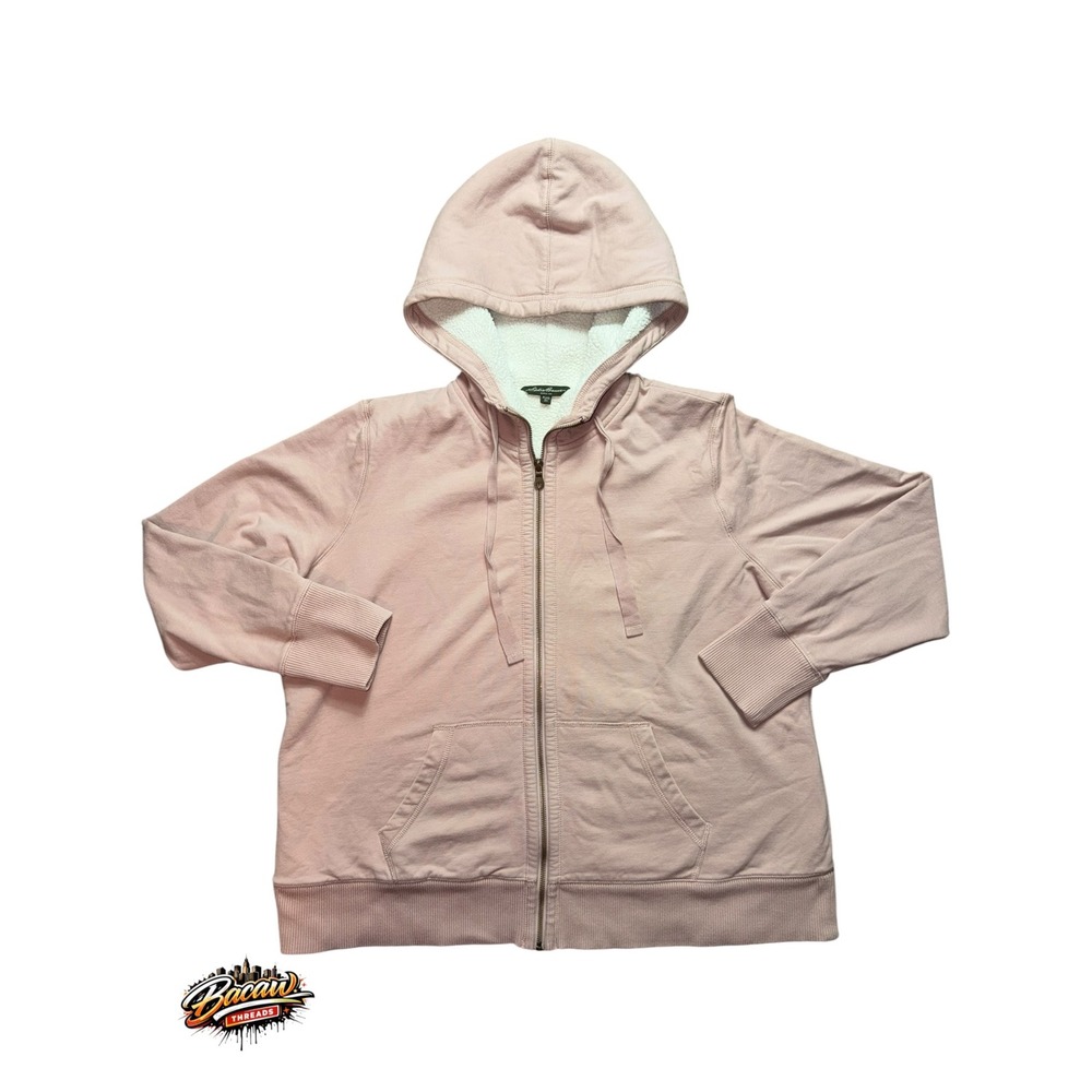 Eddie Bauer Womens Plus 2X Sherpa Lined Full Zip Hoodie Pink Sweatshirt
